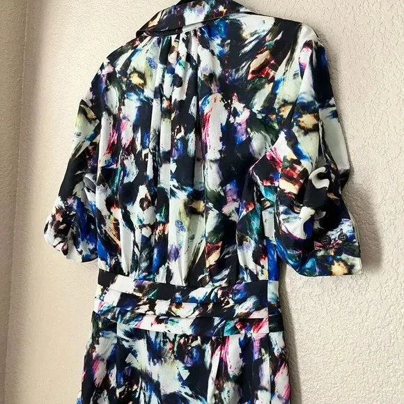 Stella McCartney Silk Abstract Multicolor Dress 3/4 Sleeve Button Front Size 6